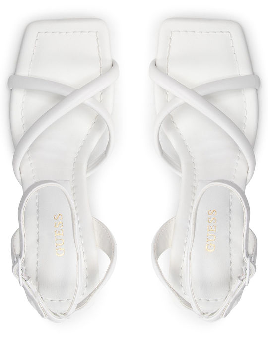 Leather Women's Sandals with Ankle Strap White with Thin High Heel