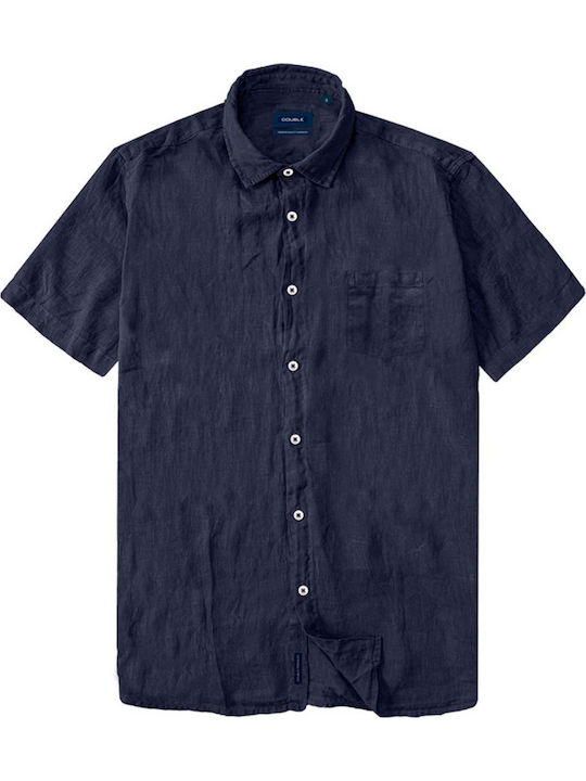 Short-sleeved Linen Shirt Navy Blue