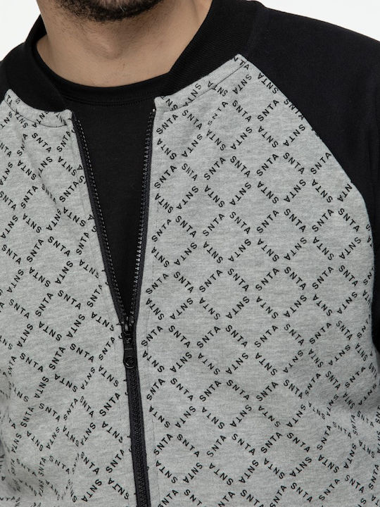 Snta Sweater Jacket Sweater with Allover Print - Black and Grey