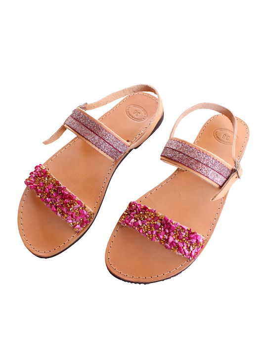 Leder Flache Sandalen für Damen in Rosa Farbe