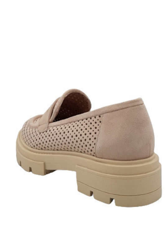 Δερμάτινα Γυναικεία Loafers σε Μπεζ Χρώμα