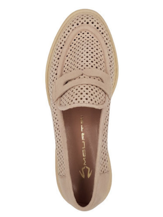 Δερμάτινα Γυναικεία Loafers σε Μπεζ Χρώμα