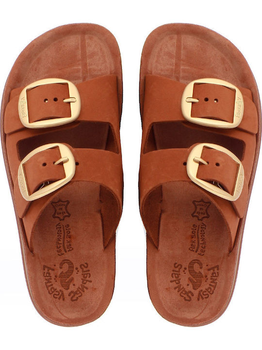 Despoina Leder Flache Damen Anatomisch Sandalen Orange