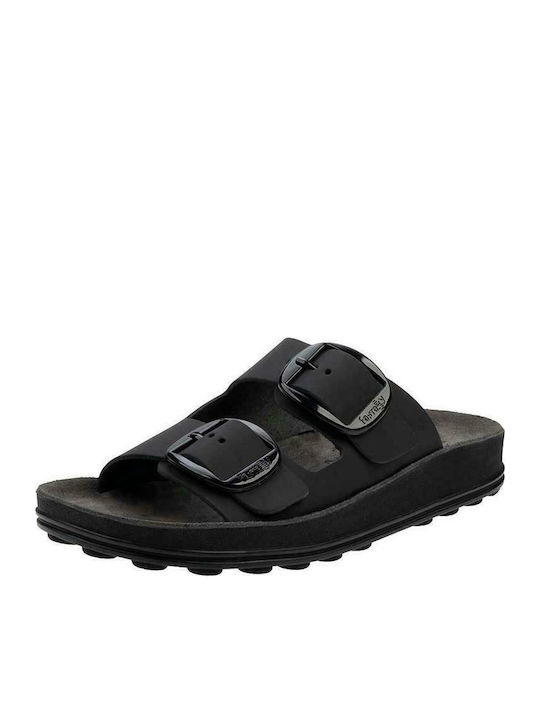 Despoina Leather Women's Flat Sandals Anatomic Black/Silver