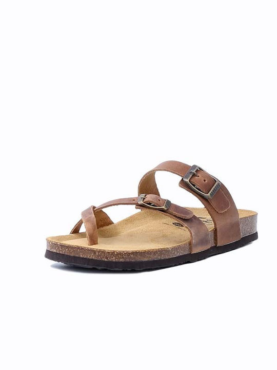 Plakton Leather Women's Flat Sandals Anatomic Bombay Brown