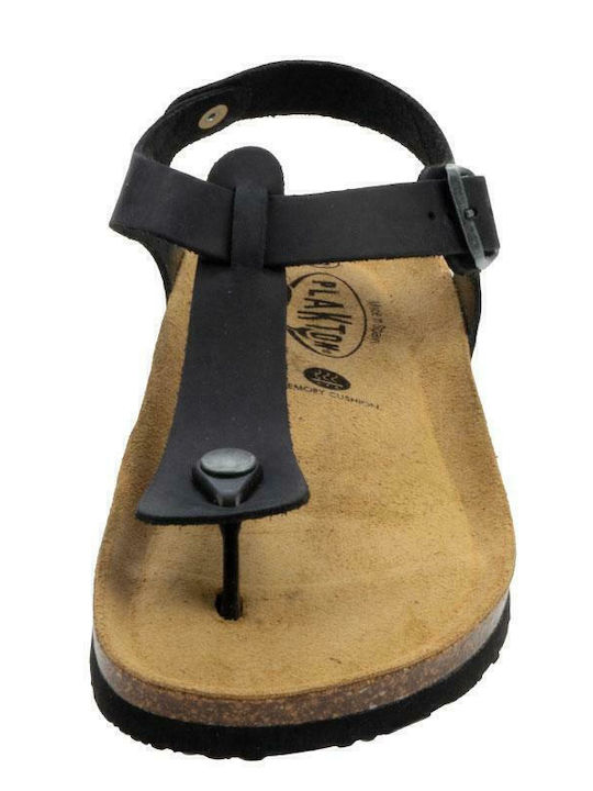 Leather Women's Flat Sandals Anatomic with Strap in Black Color