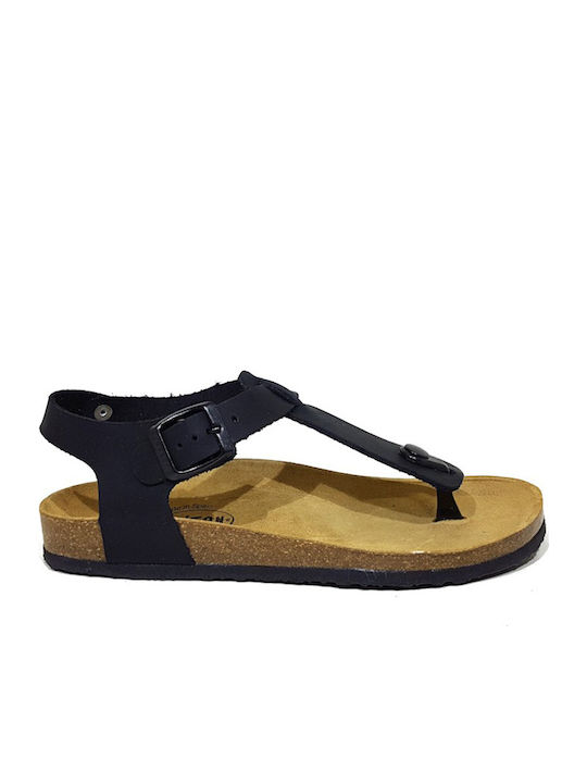 Leather Women's Flat Sandals Anatomic with Strap in Black Color
