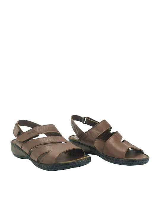 Leather Women's Flat Sandals Anatomic in Tabac Brown Color