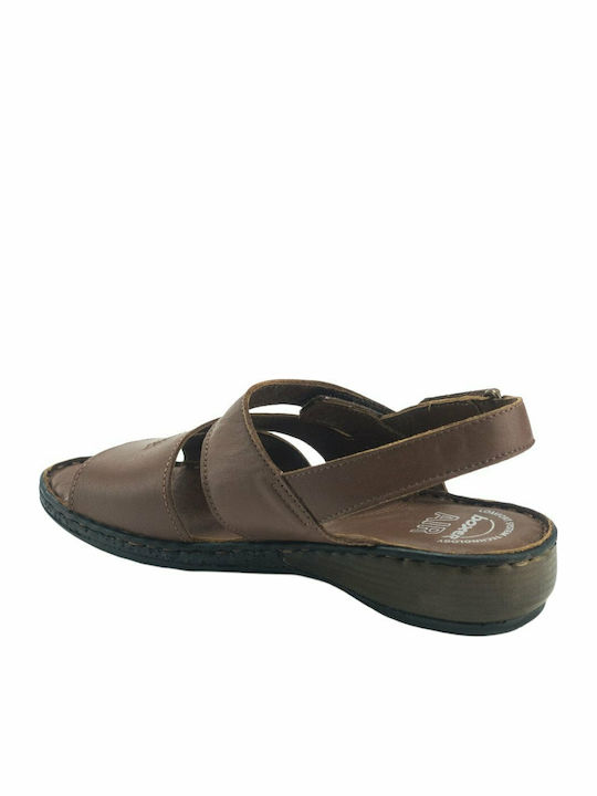 Leather Women's Flat Sandals Anatomic in Tabac Brown Color