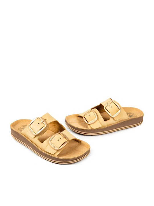 Despoina Leather Women's Flat Sandals Anatomic in Yellow Color
