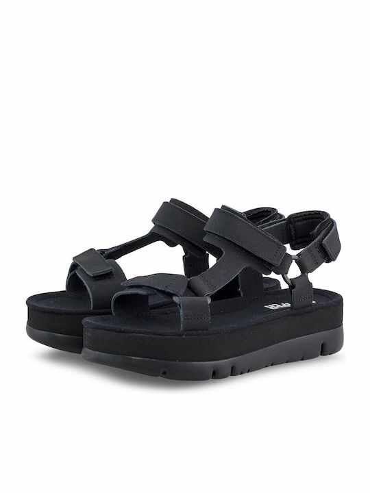 Oruga Up Leather Women's Flat Sandals Anatomic Sporty Flatforms in Black Color