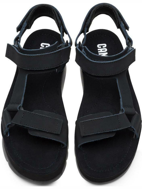 Oruga Up Leather Women's Flat Sandals Anatomic Sporty Flatforms in Black Color