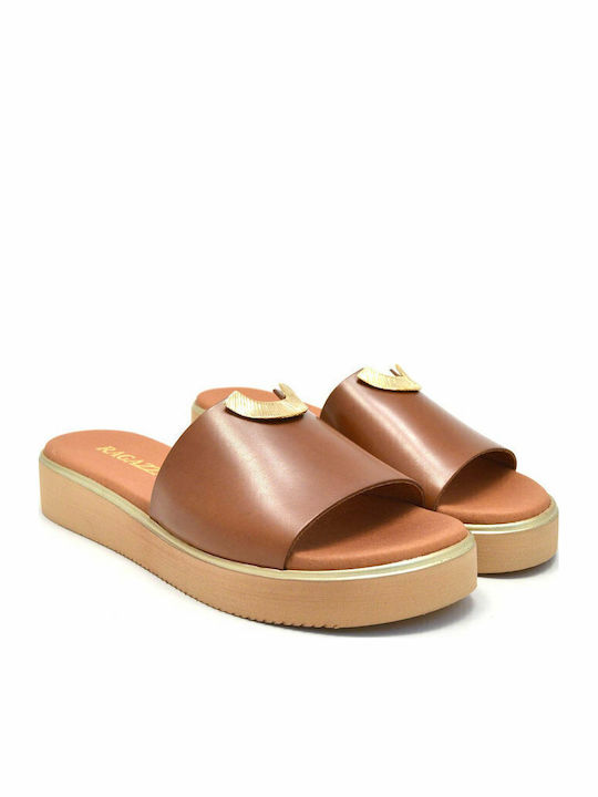 Leder Flache Sandalen für Damen Anatomisch in Tabac Braun Farbe