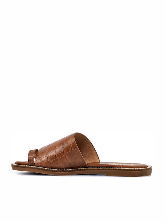 Women's Flat Sandals in Tabac Brown Color