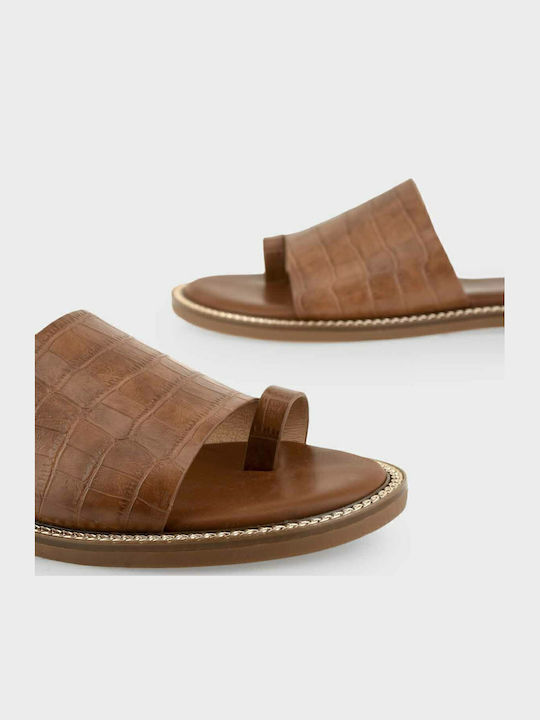 Women's Flat Sandals in Tabac Brown Color