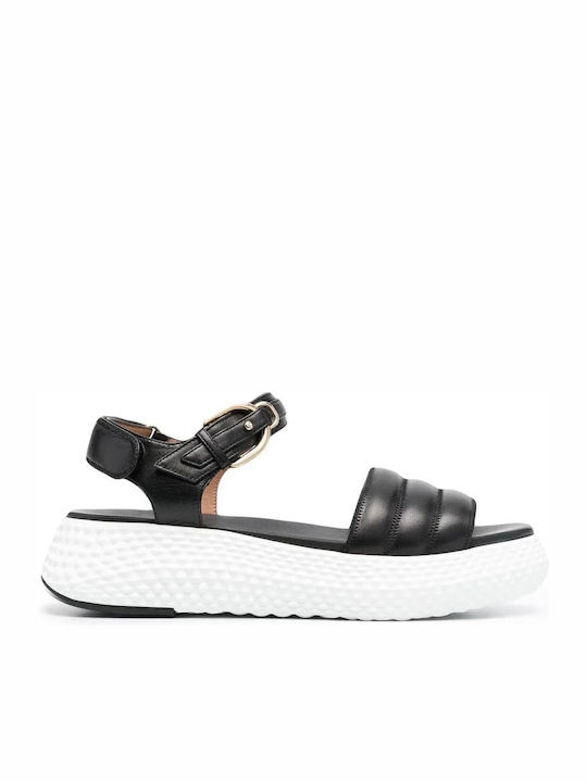 Leather Women's Flat Sandals Flatforms in Black Color