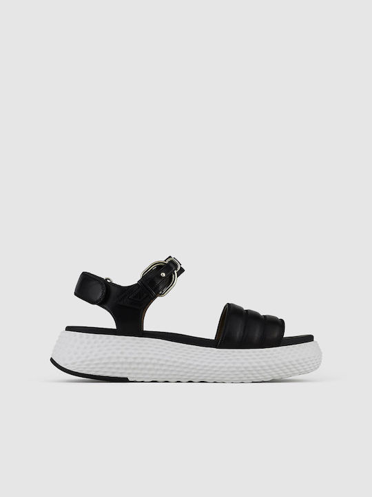 Leather Women's Flat Sandals Flatforms in Black Color