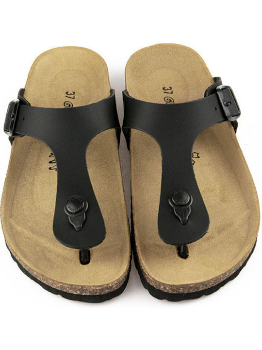 GS Leather Women's Flat Sandals in Black Color
