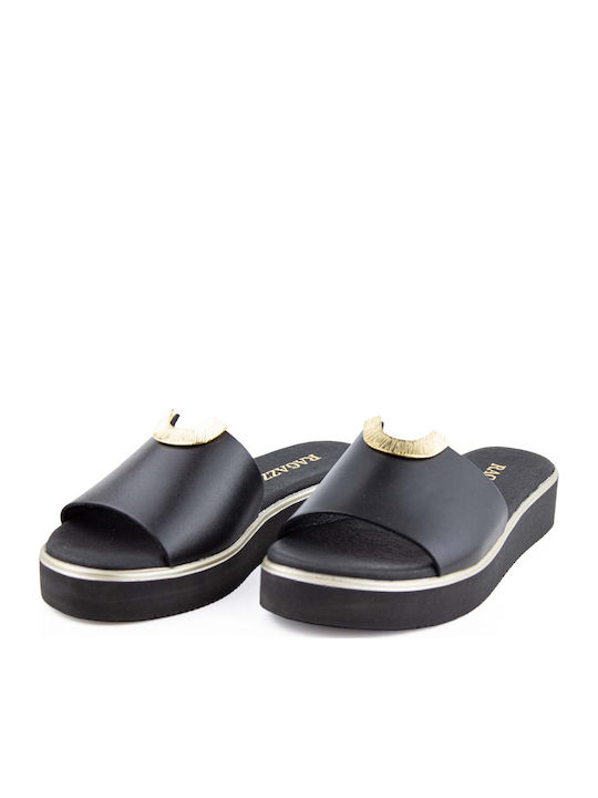 Leather Women's Flat Sandals Anatomic Flatforms in Black Color