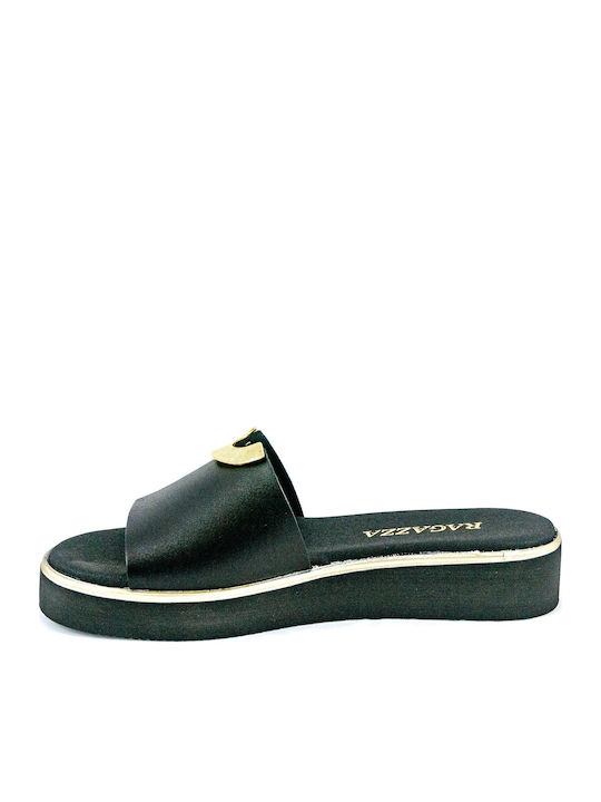 Leather Women's Flat Sandals Anatomic Flatforms in Black Color