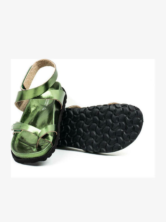 Majorca Met Leather Women's Flat Sandals in Green Color