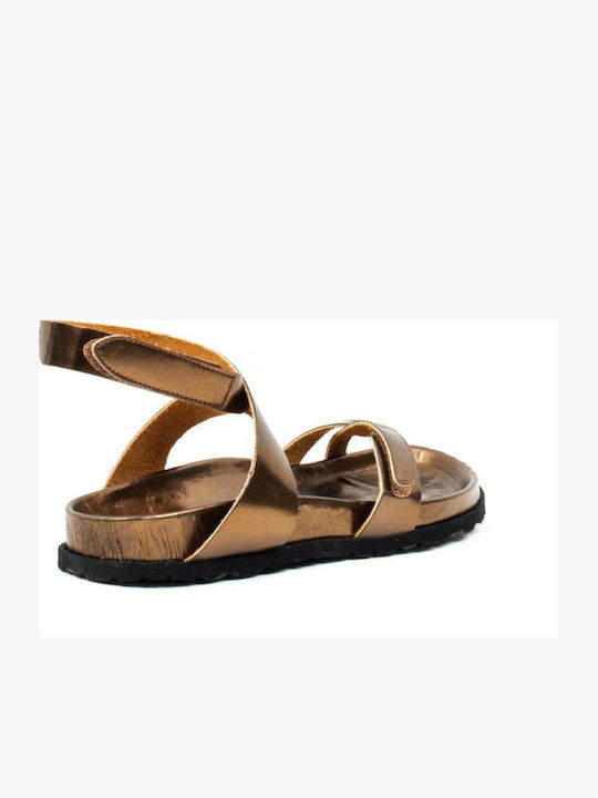 Majorca Met Leather Women's Flat Sandals with Strap in Brown Color