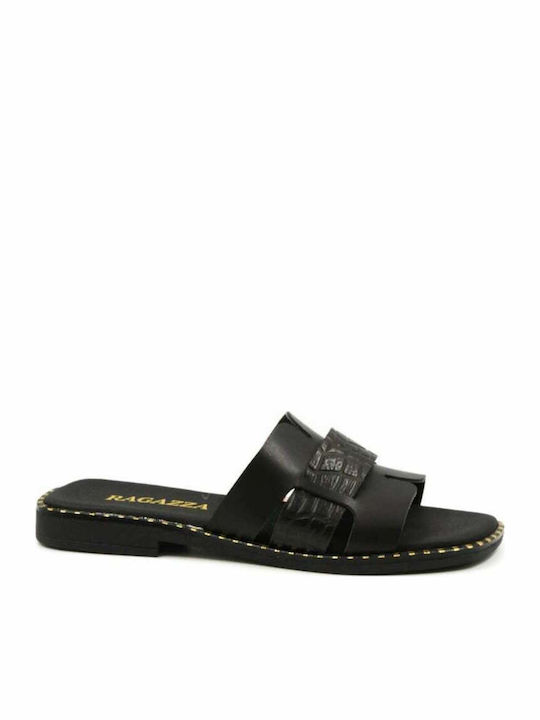 Leather Women's Flat Sandals in Black Color