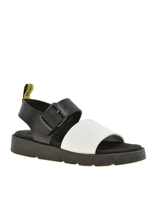 Leather Women's Flat Sandals Anatomic with Strap in White Color