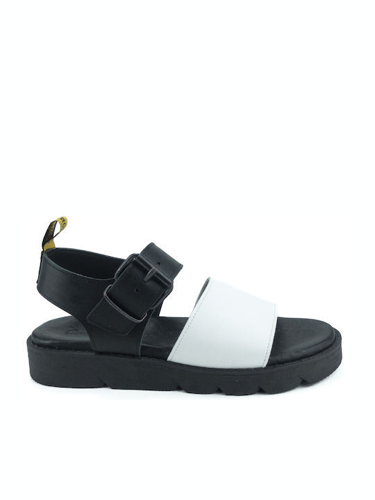 Leather Women's Flat Sandals Anatomic with Strap in White Color