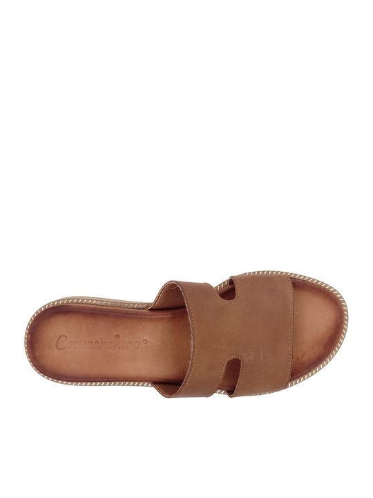 Leather Women's Flat Sandals in Tabac Brown Color