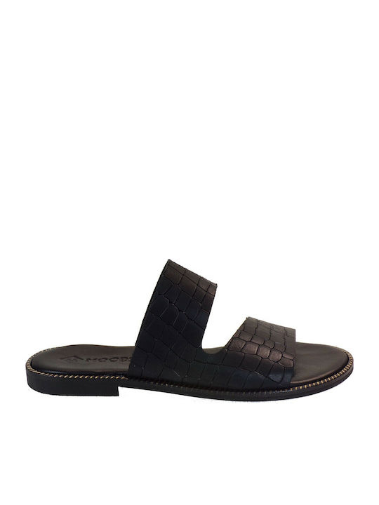 1016 Leather Women's Flat Sandals in Black Color