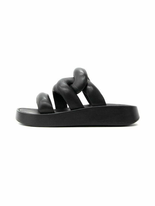 Versus Leather Women's Flat Sandals in Black Color