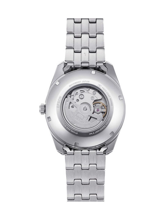 Orient Ανδρικό Ρολόι 43mm Χρονογράφος Αυτόματο με Ασημί Μεταλλικό Μπρασελέ