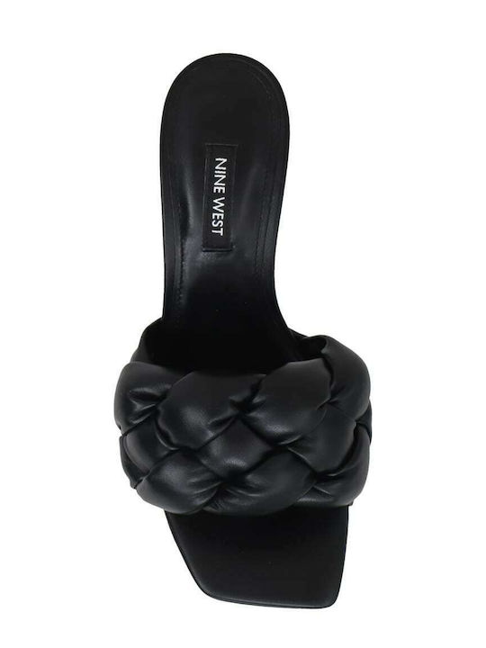 Knot3 LL Leather Mules with Thin High Heel in Black Color