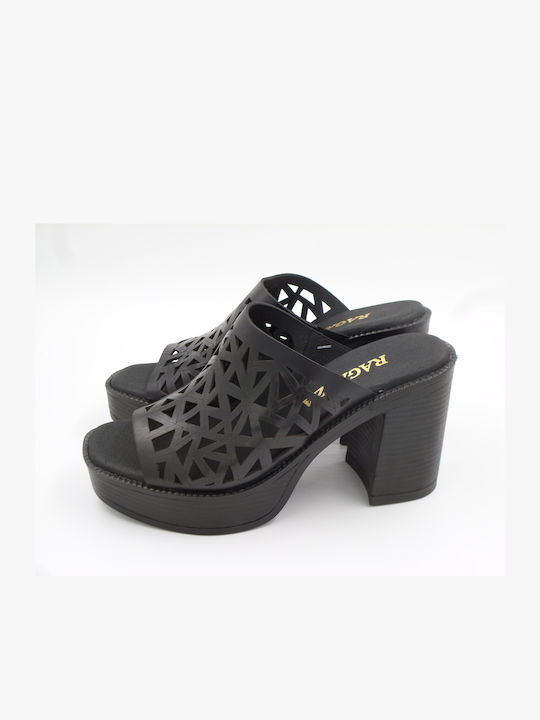 Piele Mule cu Gros cu gleznă înaltă Toc în Culoare Negru