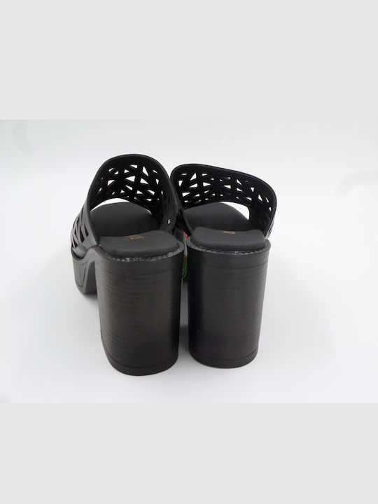 Piele Mule cu Gros cu gleznă înaltă Toc în Culoare Negru