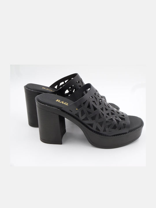 Piele Mule cu Gros cu gleznă înaltă Toc în Culoare Negru