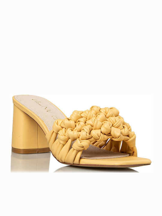 Mules with Chunky Low Heel in Yellow Color