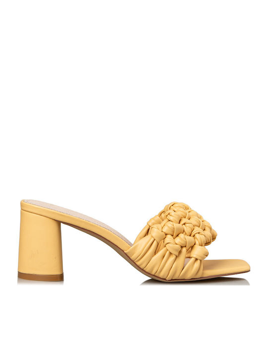 Mules with Chunky Low Heel in Yellow Color
