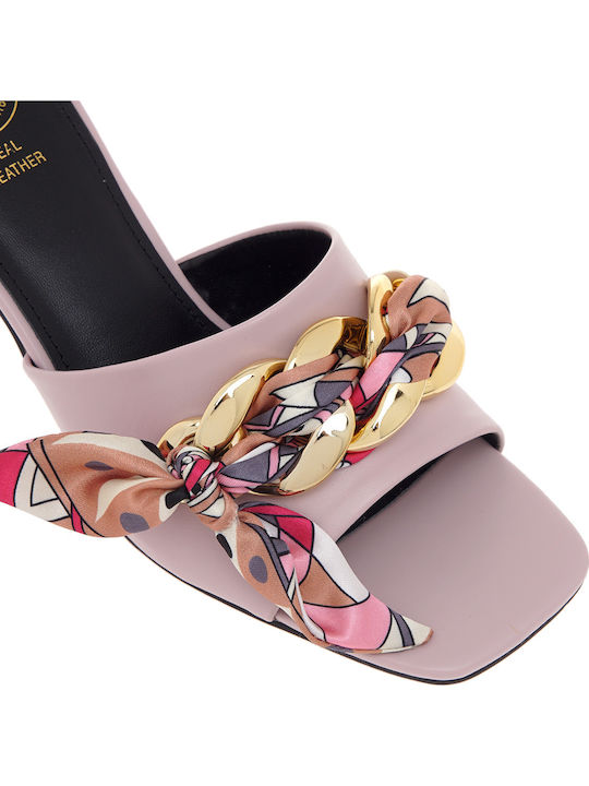 Mules with Thin High Heel in Lilac Color