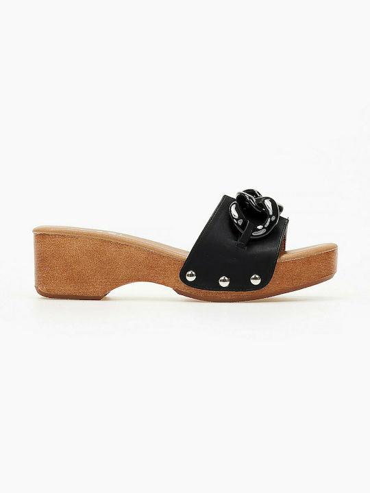 Chunky Heel Mules Black