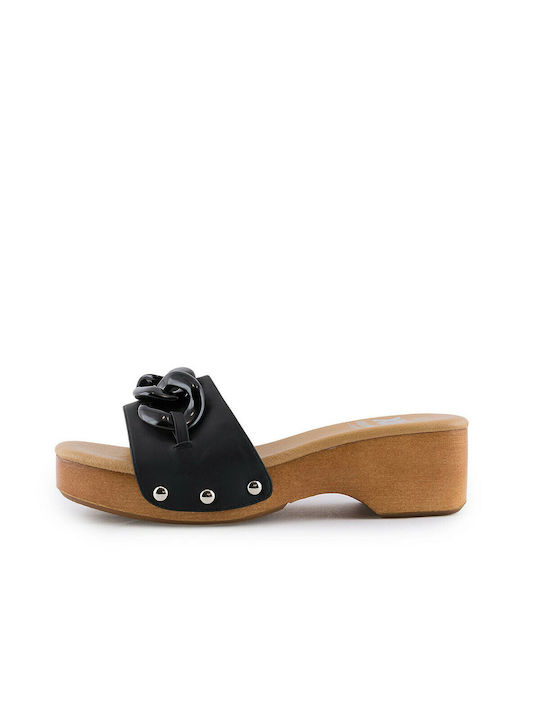 Chunky Heel Mules Black