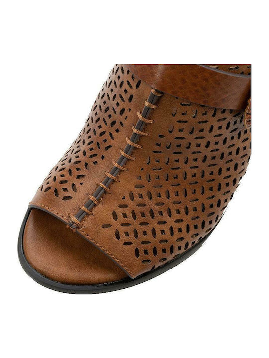 Mules with Chunky High Heel in Brown Color