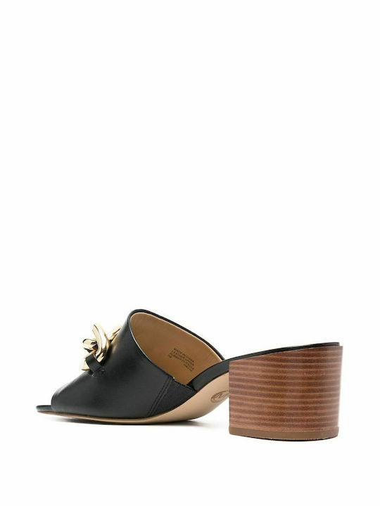 Scarlett Midheel Leather Mules with Chunky Low Heel in Black Color