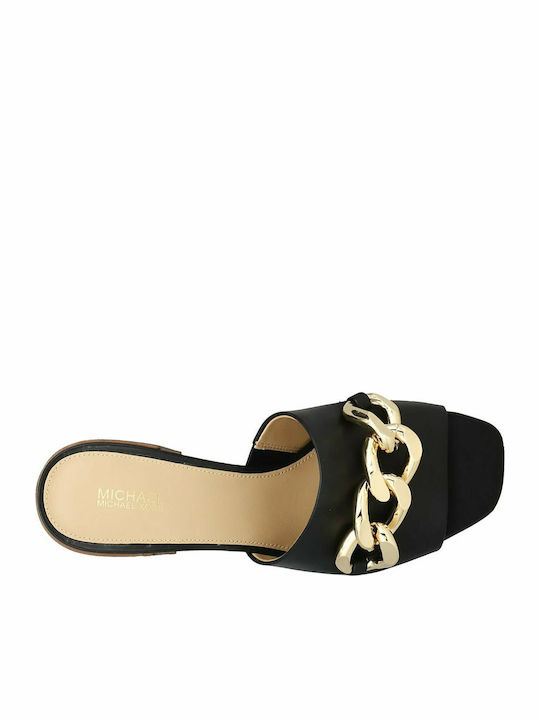 Scarlett Midheel Leather Mules with Chunky Low Heel in Black Color