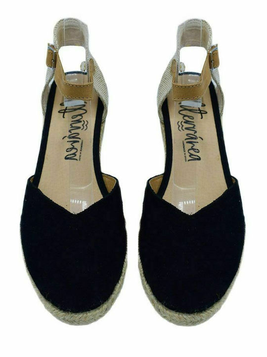 Women's Leather Platform Espadrilles Black