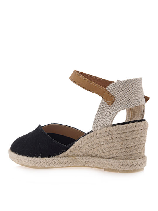 Women's Leather Platform Espadrilles Black