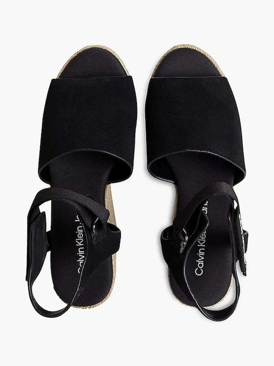 Women's Suede Ankle Strap Platforms Black