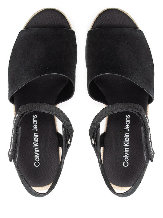 Women's Suede Ankle Strap Platforms Black