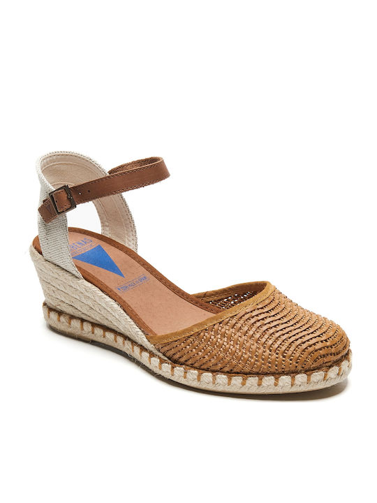 Malena Women's Leather Platform Espadrilles Tabac Brown